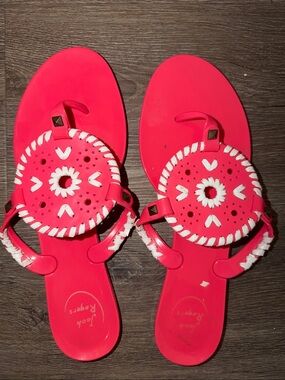 Jack Rogers Hot Pink White Woven Logo Sandals